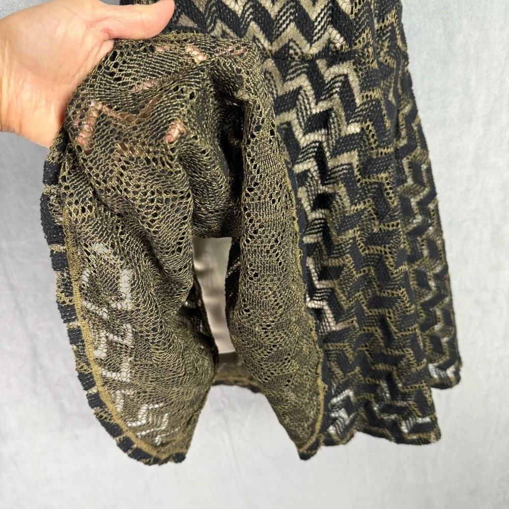 Free People Black Olive‎ Green Geo Crochet Knit Sheer Mini Tank Party Dress XS